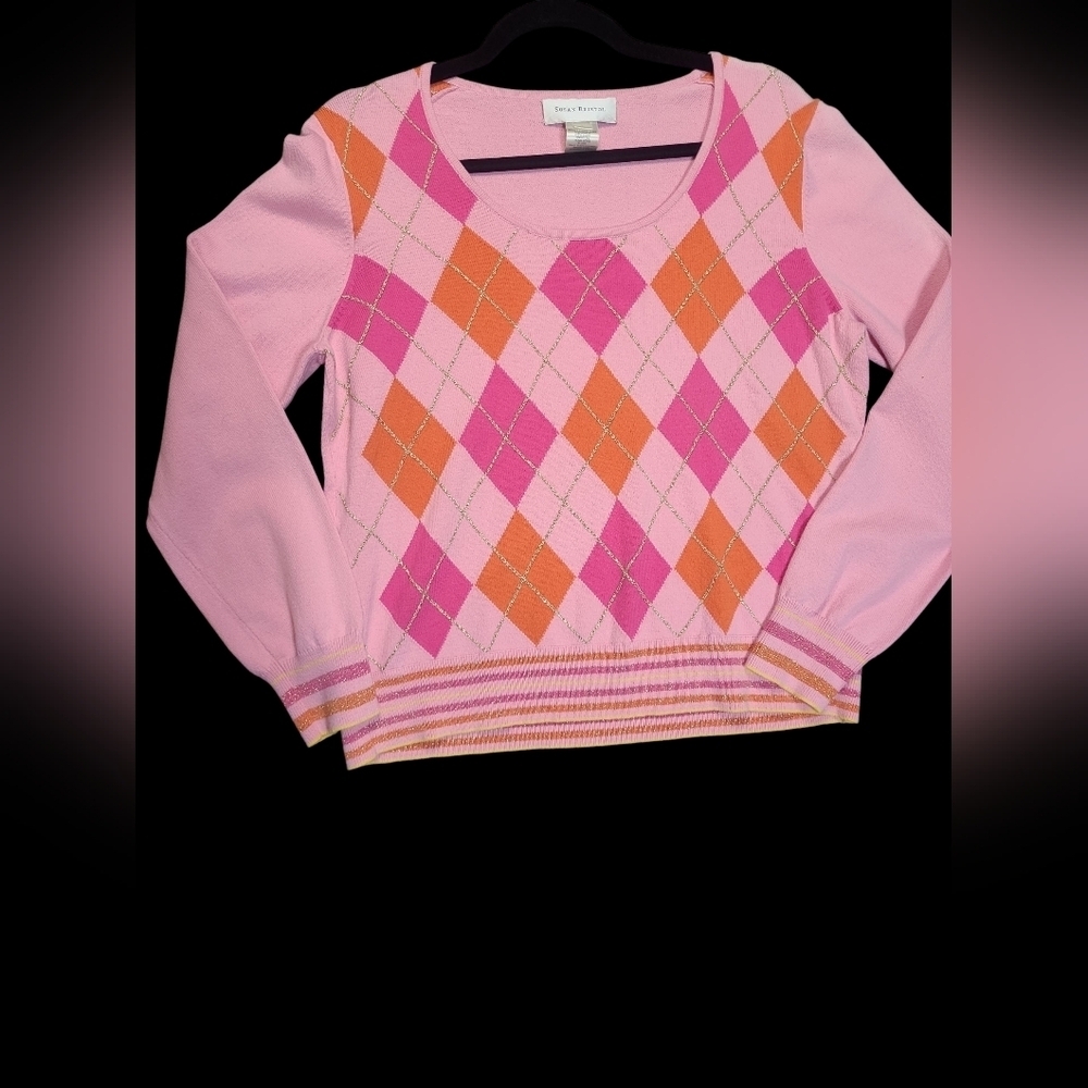 Susan Bristol Vintage 2005 Pink + Orange Cotton Sweater Womens Size Large